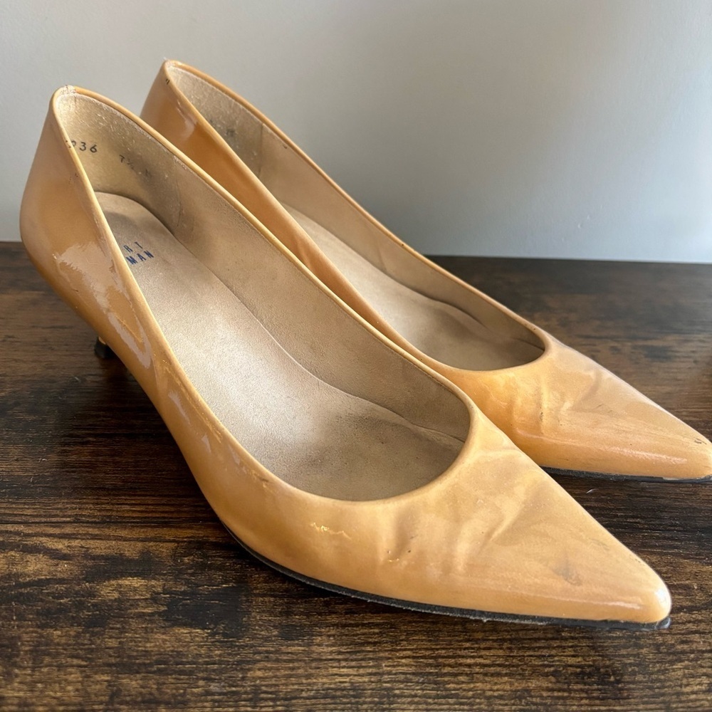Stuart Weitzman Glossy Tan Heels